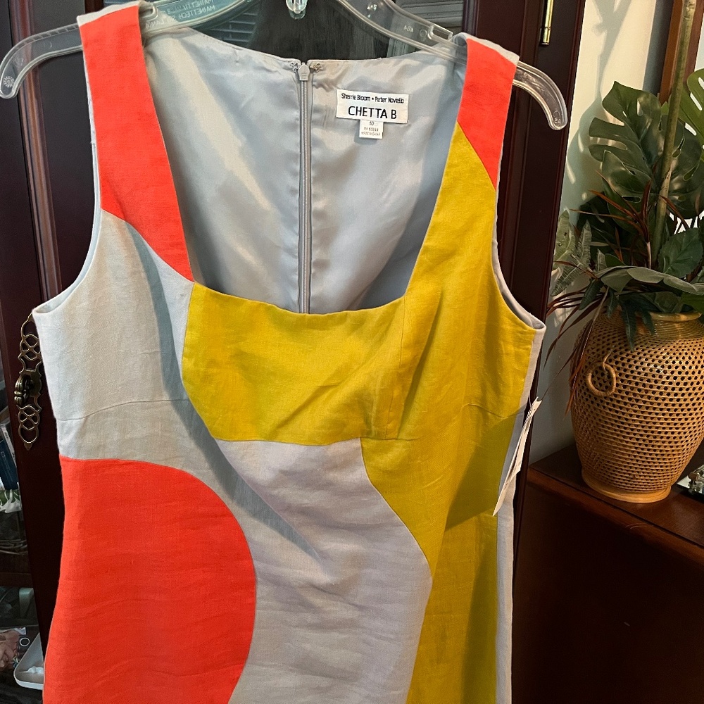 NWT $270. CHETTA B Ladies Sz 10 Dress~sleeveless Gray,Yellow,Orange Bloom/Noviel